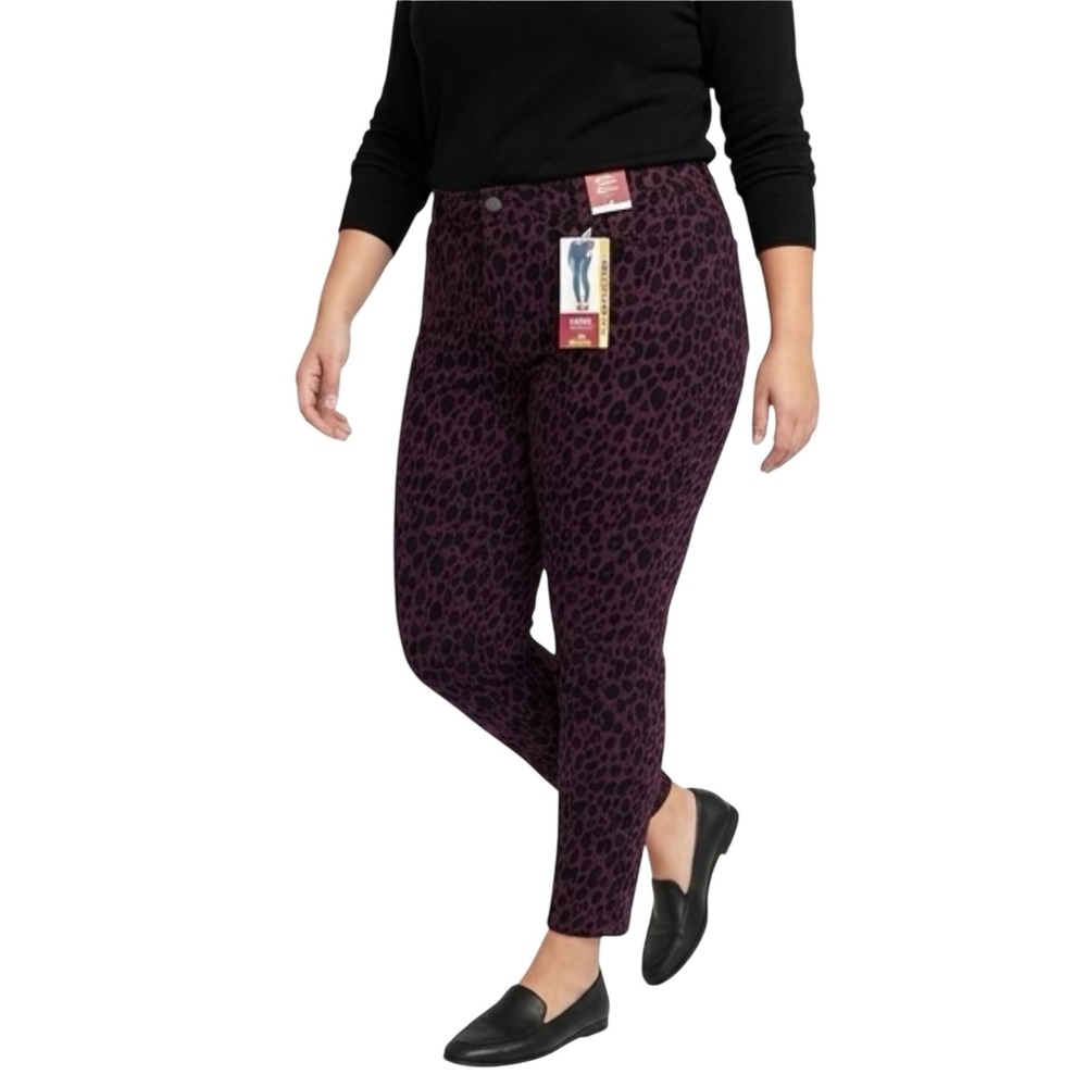 Jordache Luxe Touch Skinny Mid Rise Jeans Purple Leopard Print Womens 22W NWT